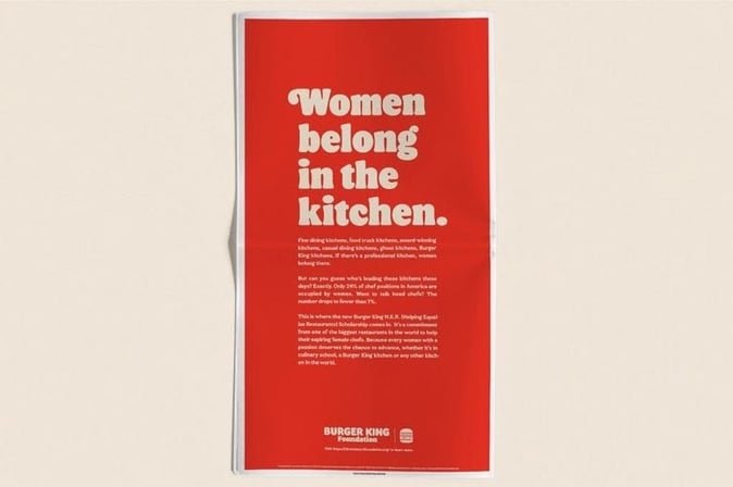 Burger King spread that begins, "Women belong in the kitchen."